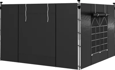 Image de Outsunny Jeu de 2 parties latérales pour pavillon 3x3/3x6 m, paroi latérale avec fenêtre et fermeture velcro, parois latérales étanches en tissu Oxford, comme protection contre le vent et les regards pour tente de réception, noir