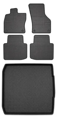 Image de Tapis en caoutchouc + bac de coffre pour Skoda Superb III 2015-2020 (break) – 5 pièces, noirs, sur mesure