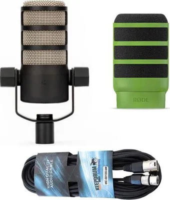 Produktbild von Rode Mikrofon Podmic mit WS14G Popschutz und Kabel