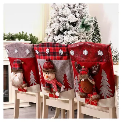 Produktbild von Weihnachtsstuhl-Rückenbezüge, 6 Stück, rot, Stuhlhussen aus umweltfreundlichem Kunstleder für Zuhause und Esszimmer