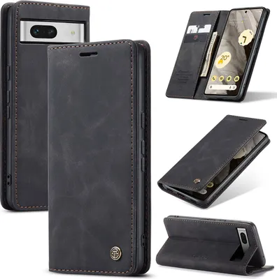 Obrázek produktu pro Pouzdro Google Pixel 7A, retroPolyuretankožené pouzdro s funkcí stojánku, ochranné pouzdro pro Google Pixel 7A Black