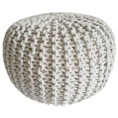 Produktbild von Strickhocker Pouf Sitzpouf Sitzpuff Grobstrick Pouf weiß Ø 45cm