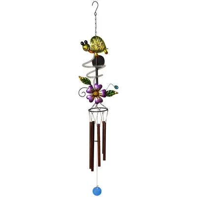 Produktbild von LED Solar-Windspiel ,Turtle mit Schildkröte und Blume, Licht und Klang, Lichtsensor, 104cm