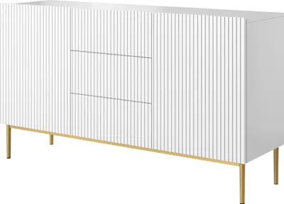 Produktbild von Nicole zweitürige Kommode mit Metallbeinen 150 cm in weiß matt und goldenen Beinen