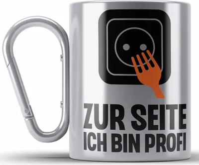 Produktbild von Trendation - Elektriker Edelstahl Tasse Karabiner Spruch Männer Geschenk Lustig Gadget Geschenke Kaffeebecher Geschenkidee (Silber)