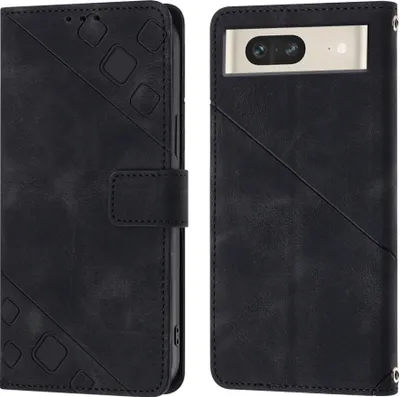 Produktbild von Hülle für Google Pixel 7 Prägung Flip Leder Brieftasche Schutzhülle mit Ständer Schwarz