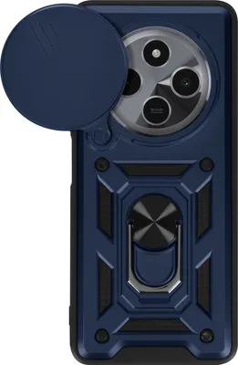 Zdjęcie produktu dla Mayaxess, etui ochronne do Xiaomi Redmi 14C z uchwytem pierścieniowym i osłoną aparatu, kolor granatowy