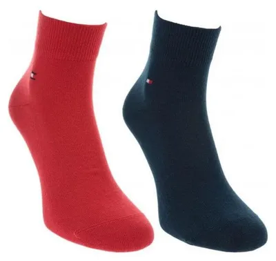 Image de Tommy Hilfiger - Chaussettes courtes pour homme, fil (lot de 2) NA1104 (43 EU - 47 EU) (marine/rouge)