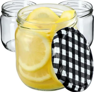 Immagine prodotto di KADAX barattoli per conserve con coperchio "Salla", barattoli per marmellata, barattoli per conserve, 425 ml, nero a scacchi, 6 pezzi