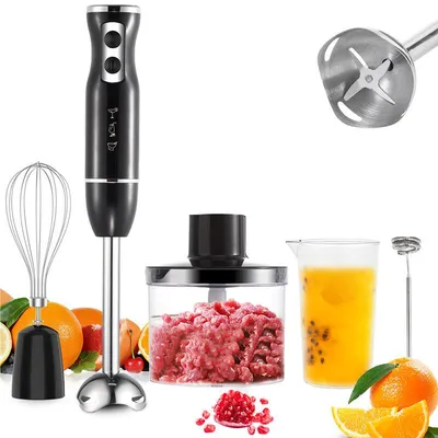 Produktbild von 5-in-1 Stabmixer Set, Elektrischer Handmixer, 400W Hochleistungsmotor, inkl. Zerkleinerer, Schneebesen, Milchaufschäumer, Mixbecher, Pürierstab
