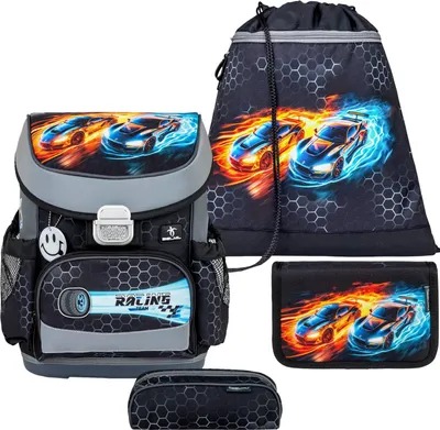 Produktbild von Belmil Mini-Fit ergonomisches Schulranzen-Set 4-teilig "Race It" mit Brustgurt