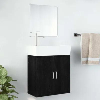Produktbild von 2-tlg. Badmöbel-Set moderne - mit Stauraum - Schwarz Holzwerkstoff - Badezimmer CC2277