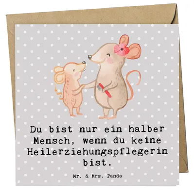 Produktbild von Mr. & Mrs. Panda Grußkarte Heilerziehungspflegerin Herz - Grau Pastell - Geschenk, anlasskarte, Lustig, Heilerziehungspfleger, Spruch, faltkarte, Ausbildung, Klappkarte