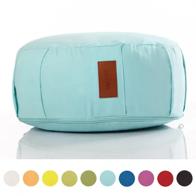 Produktbild von GORILLA SPORTS® Yogakissen rund Ø 30 x 18 cm – Meditationskissen mit Dinkelfüllung & Baumwollbezug – Sitzkissen Yoga – Waschbar mit Griff