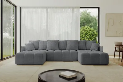 Produktbild von ALTDECOR Ecksofa in U-Form mit Schlaffunktion und Bettkasten LONLI-U 355x189x68 cm Dunkelgrau - Corner Sofa Bett Eckcouch Couch L-Form Schlafcouch Ausziehbar Wohnlandschaft Schlafsofa Cauchsofa