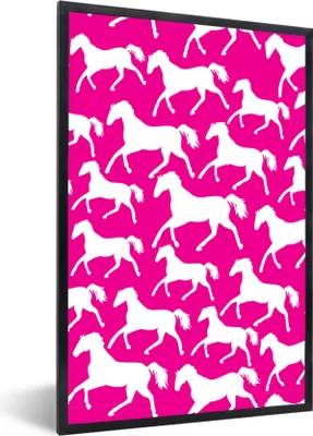 Produktbild von MuchoWow® MuchoWow® Gerahmtes Poster Pferde - Rosa - Weiß - Mädchen - Kinder - Mädchen 20x30 cm - Poster mit zchwarzem Bilderrahmen - Drucken - Bilder Poster im Rahmen