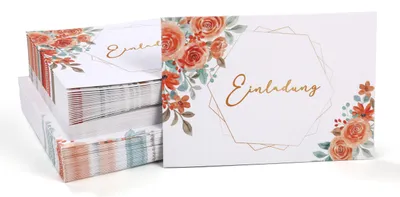 Einladungskarten Blumen-Design, 40 Stück mit Umschlägen, Kraftpapier