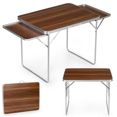 Immagine prodotto di Tavolino da campeggio 120x60 cm, ripiegabile in valigetta, con 2 ripiani, marrone, MultiGarden