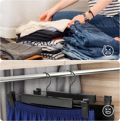 Produktbild von LATRAT 20 Stück Kleiderbügel für Hosen, Rockbügel, mit 2 verstellbaren Antirutsch-Clips, 360° drehbaren Haken, für Hosen, Röcke, Socken, Unterwäsche, weiß