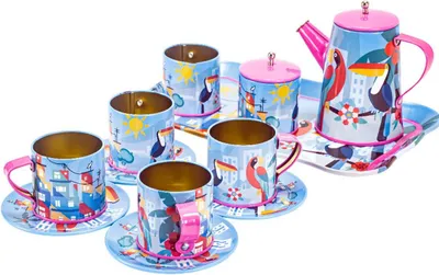 Produktbild von Teeset - für Kinder - 14 Teile - rosa und blau - Spielzeug - das perfekte Geschenk - Kaffeeservice