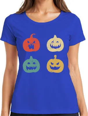 Produktbild von Halloween Kürbisgesichter Vintage Retro Grunge Kürbisgesicht Damen T-Shirt, Blau, M