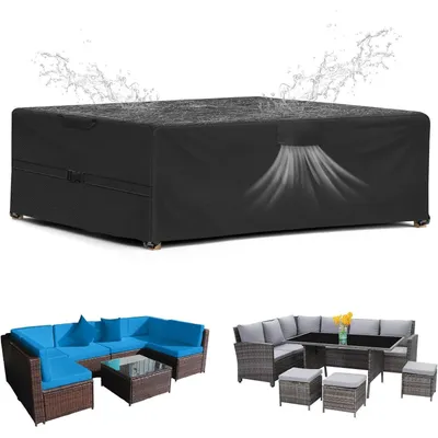 Immagine prodotto di Copertura per mobili da giardino, dimensioni 213x132x74 cm, impermeabile, resistente al vento, resistente ai raggi UV, realizzata in tessuto Oxford 420D, robusta e resistente agli strappi, con aperture di ventilazione
