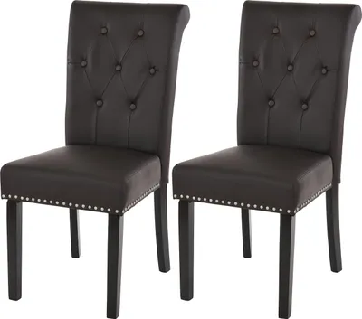 Immagine prodotto di set di 2 sedie per sala da pranzo Chesterfield II, sedia da cucina, rivetti ~ Pelle finta, caffè, gambe scure