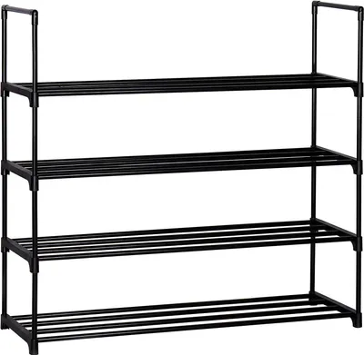 Produktbild von 4-stöckiges Metall-Schuhregal 20-Paar Schuhaufbewahrung Organizer Einheit Eingangsregal Stapelbarer Schrank mit langlebigen Regalen