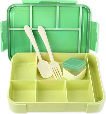 Produktbild von Schramm® Brotdose aus Kunstoff wählbar in 3 Farben 23x17x5cm Lunchbox mit 6 Fächern 1300ml Kinderbrotdose mit Schnapverschluss , Farbe:grün