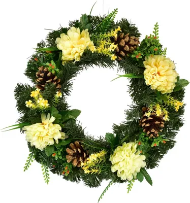 Produktbild von Herbstkranz mit gelben Chrysanthemen Ø35 cm