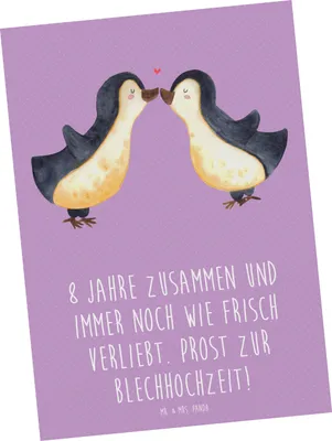 Produktbild von Mr. & Mrs. Panda Ansichtskarte 8. Hochzeitstag Blechhochzeit - Lavendeltraum - Geschenk, Ansichtskarten, bildkarte, Geschenke, Grußkarte, romantische, Postkarten, Heirat