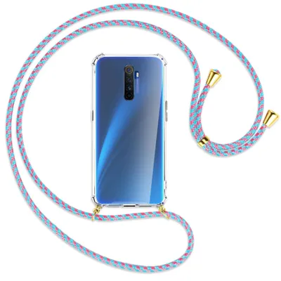 Produktbild von Handykette Backcover-Schutzhülle mit Band (Metall goldfarben) für Realme X2 Pro - pink/mint