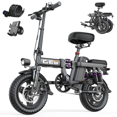 Immagine prodotto di Bici elettrica pieghevole GE5, pneumatici fat vacuum da 14 pollici, 250W, 25 km/h, 48V, per pendolarismo urbano, illuminazione LED, 55N·m