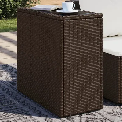 Obrázek produktu pro vidaXL Zahradní stolek se skleněnou deskou hnědý 58x27,5x55 cm ratan