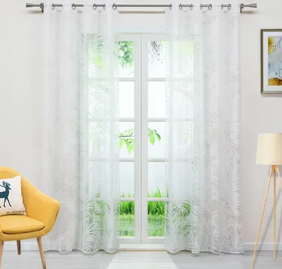 Produktbild von Joyswahl Vorhang (1 St) mit Ösen, Ösenschals Voile Ausbrenner Gardinen mit Blätter Muster, Weiß HxB 145 x140 cm