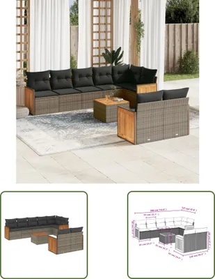 Produktbild von The Living Store 9-tlg. Garten-Sofagarnitur mit Kissen Grau Poly Rattan