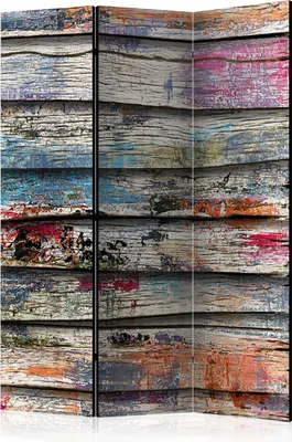 Produktbild von 3-teiliger Doppelseitiger Vlies Paravent - Colourful Wood 135x172 cm Muster f-B-0105-z-b