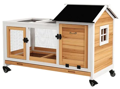 Obrázok produktu pre Klietka pre králičiky a morčatá s kolieskami | Farba: hnedá a biela | Rozmery: 58 x 108 x 73,5 cm