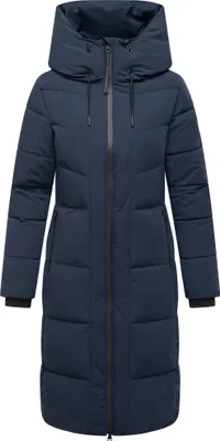 Produktbild von Navahoo Damen Steppmantel Lang Stepp Wintermantel gefüttert Outdoor Parka Kapuze Schokokuss Navy Gr. 46 - 3XL