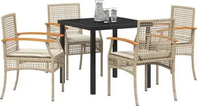 Produktbild von vidaXL Garten Essgruppe mit Kissen 5 pcs Beige und Schwarz Rattan