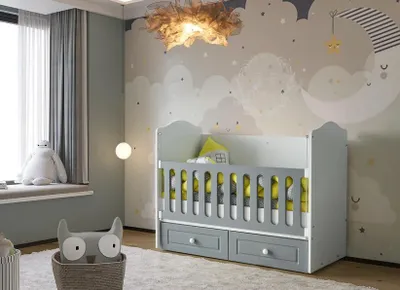 Obrázek produktu pro Babybett Stilvoll Grau Schubladen Modernes Design Komfortables Kinderzimmer
