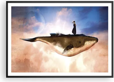 Produktbild von Gerahmtes Poster - Schwarzer Rahmen - Wal Frau Himmel - 100x70 cm - Wand Bild - Wanddeko - Wandbilder - Kunstposter - Wandposter - Bilderrahmen - Bilder - Kunstdruck - P2BAA100x70-5040