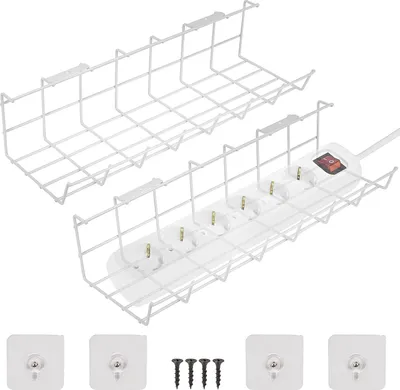 Produktbild von ONVAYA® Kabelkanal Schreibtisch | Weiß | Halterung für einfaches Kabelmanagement | Kabelführung für PC und Fernseher | Organizer für Kabel, Netzteile, Mehrfachstecker | selbstklebend & schraubbar