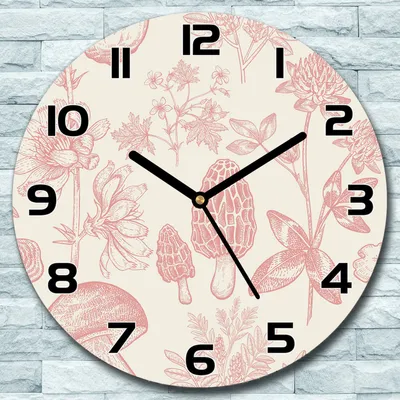 Produktbild von Wanduhr aus Glas Rund fi 30 Waldpflanzen rosa Quarz Deko Schlafzimmer Büro