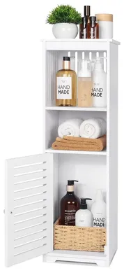 Produktbild von Badezimmerschrank - Schmaler Toilettenpapierhalter Eckschrank - Aufbewahrungsschrank mit Tür - Kunststoff - 25 x 20 x 80 cm - Weiß