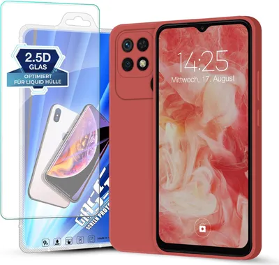 Produktbild von Hülle für Xiaomi Redmi 10C mit 9H Displayglas Displayschutz Case Cover Bumper Silikon Softgrip Schutzhülle Farbe: Rot
