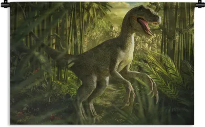 Produktbild von MuchoWow® Wandteppich Wandbehang Dinosaurier - Pflanzen - Grün - Illustration - Kinder - Jungen 90x60 cm Tapisserie Dekoration Wandtuch - Wandskulpturen - Bildteppich