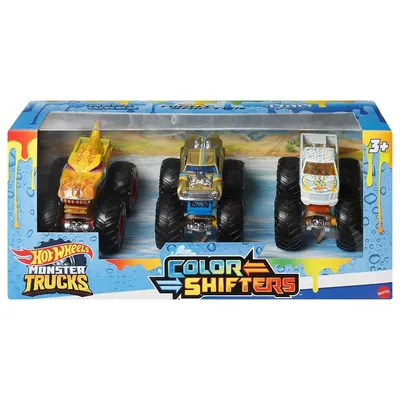 Produktbild von Mattel HGX20 - Hot Wheels - Color Shifters Mega Wrex, Night Shifter, The 909 - Monster Trucks, 3-pack, 1:64