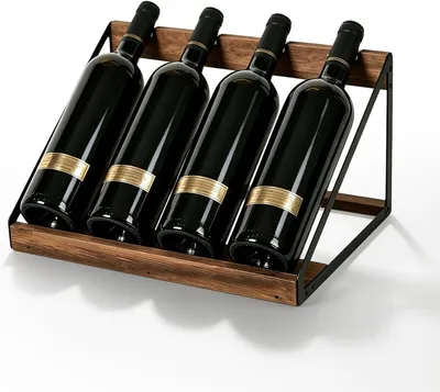Produktbild von Weinregal aus Holz: Rustikales Flaschenregal für 4 Flaschen, Dekoratives Weinflaschenhalter für Wohnzimmer und Küche
