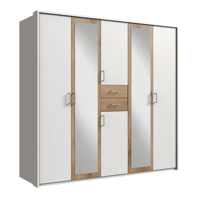 Produktbild von Kleiderschrank 228cm in weiß und Eiche DUNMORE-43, inkl. Passepartout